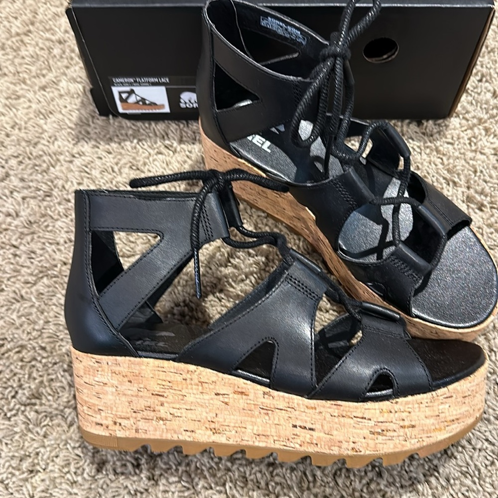 Sorel Cameron Flatform Lace black 8.5 Women’s sandals - Picture 2 of 8